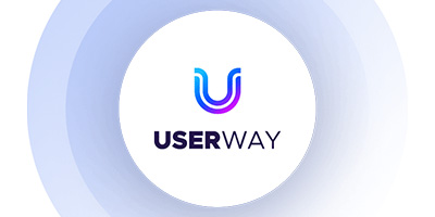 user way logo: user written in dark black font, way in a thinner black font with a blue purple gradient "U" above the text with a white light blue gradient circle surrounding it